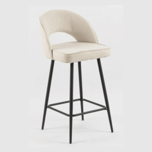 Beige Fabric Round Bar Stool with Strong Base