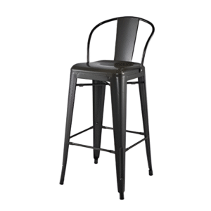 Industrial Black Metal Bar Stool with Back Support