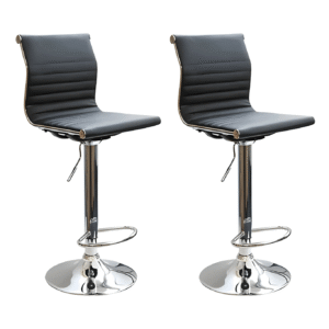 Set of 2 Black Leather Swivel Bar Stools