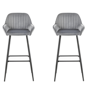 Set of 2 Grey Velvet Bar Stools with Backrest