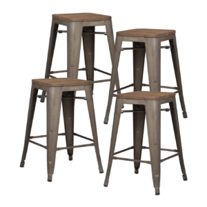 Set of 4 Industrial Bar Stools with Wood Seat 24"