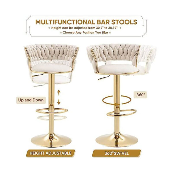Set of 2 Luxury Gold Swivel Bar Stools