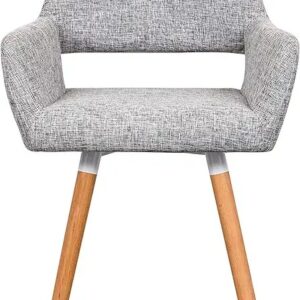Light Grey Fabric Armchair with Wooden Legs
