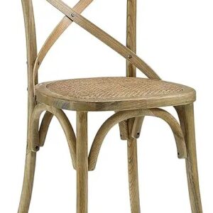 Solid Wood Cross-Back Chair with Rattan Seat