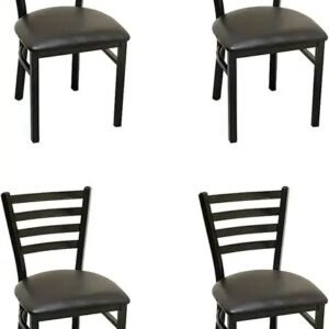 Set of 4 Brown Metal Dining Chairs with Leather Cushions