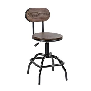 Rustic Adjustable Bar Stool with Wooden Back