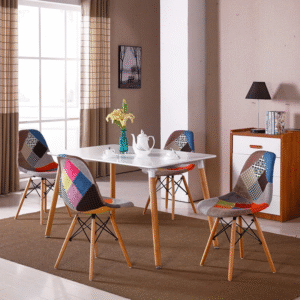 Modern 5-Piece Dining Set with Mixcolor Fabric Chairs and White Table