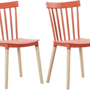 Set of 2 Red Plastic Windsor Chairs with Wooden Legs