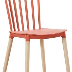 Red Plastic Windsor Chair with Wooden Legs