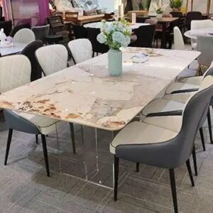 Pandora White Marble 6-Seater Dining Table 220 x 120 cm