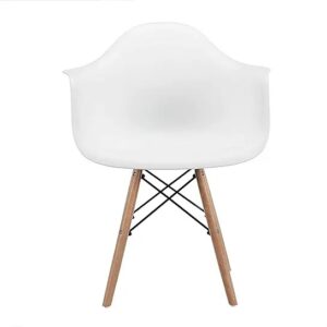 Set of 4 White Molded Plastic Armchairs with Wood Legs