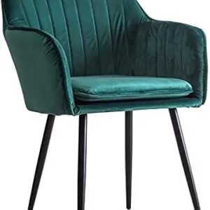 Green Velvet Dining Armchair with Metal Legs