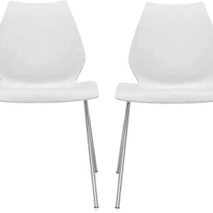 Set of 2 Plastic Stackable Chairs with Metal Legs