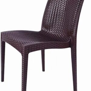 Set of 4 Brown Plastic Rattan-Style Armless Chairs