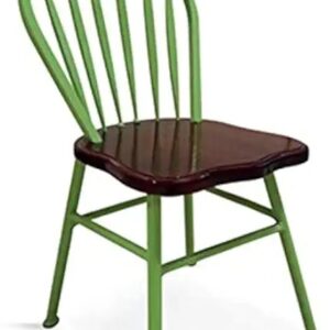 Green Metal Dining Chair with Wooden Seat