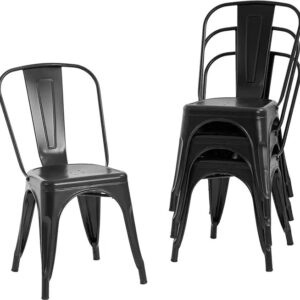 Set of 4 Black Metal Industrial Dining Chairs