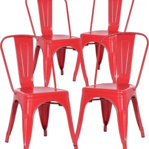 Set of 4 Red Metal Trattoria Side Chairs