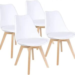 Set of 4 Upholstered White Tulip-Style Dining Chairs