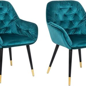 Set of 2 Peacock Green Velvet Armchairs with High Back