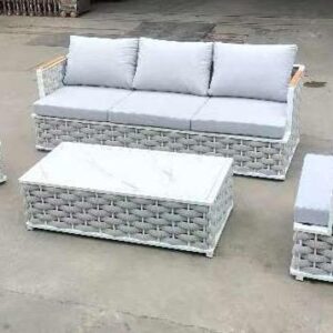 Nordic Weave & Marble Outdoor Sofa Set