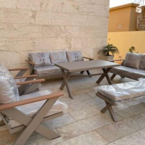 Sedona Tan X-Leg Outdoor Dining & Lounge Set