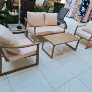 Grey Rope Weave Outdoor Lounge Set with Tan Cushions