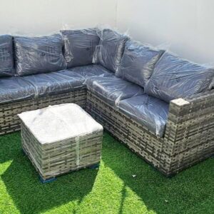 Dark Grey Frame Outdoor Lounge Set with Light Grey Cushions