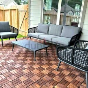 Dark Grey Sectional Outdoor Sofa Set with Bench and Coffee Table