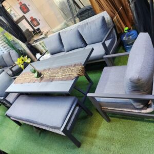 Curved Wicker Outdoor Lounge Set with White Cushions