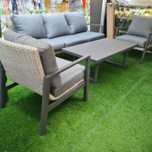 Light Grey Wicker Sofa Set with Dark Cushions