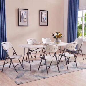 7-Piece White Folding Dining Set (1 Table + 6 Chairs)