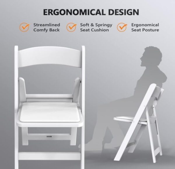 Set of 4 White Folding Chairs with Padded Seats