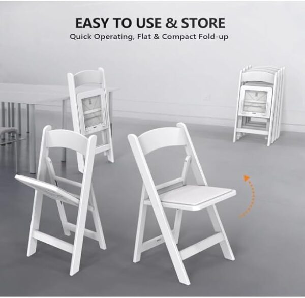 Set of 4 White Folding Chairs with Padded Seats