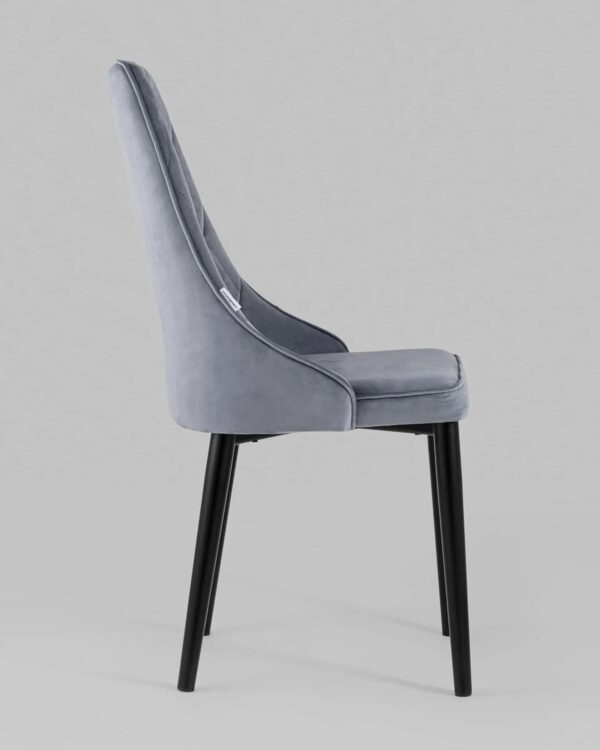 Grey Velvet Dining Chair with Black Legs for Modern Spaces