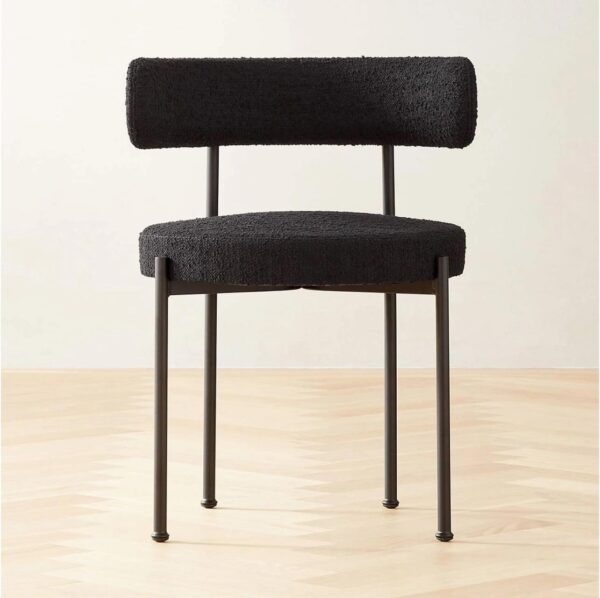 Black Lamb Wool Dining Chair with Metal Legs