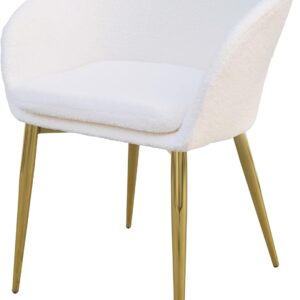 White Lamb Wool Dining Chair with Gold Metal Legs