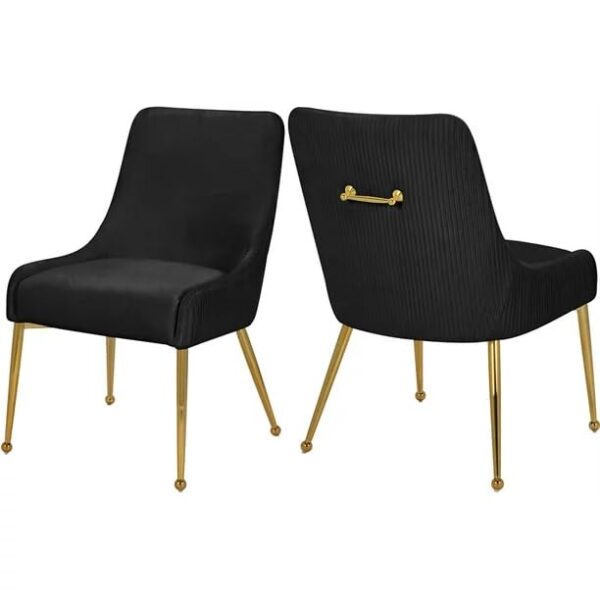 Black Velvet Dining Chair with Thick Cushion and Gold Legs