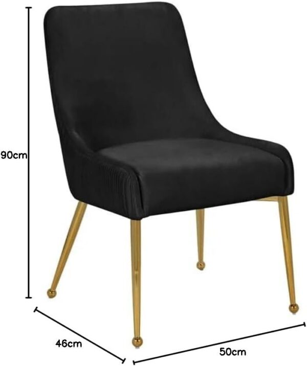 Black Velvet Dining Chair with Thick Cushion and Gold Legs