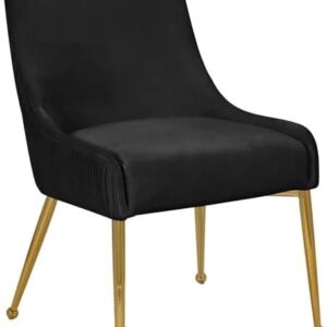 Black Velvet Dining Chair with Thick Cushion and Gold Legs