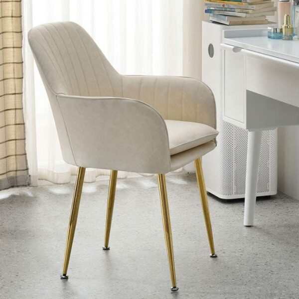 Beige Velvet Dining Chair for Living Room, Office, or Restaurant