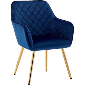 Blue Velvet Arm Dining Chair with Gold Legs