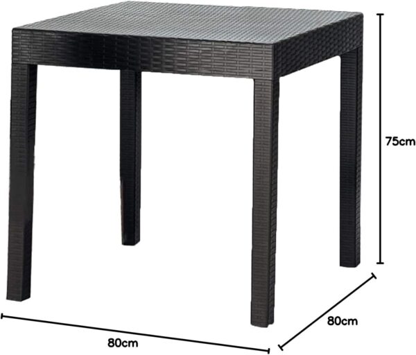 4-Seater Plastic Garden Table in Brown Rattan Design