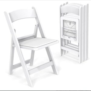 Set of 4 White Folding Chairs with Padded Seats