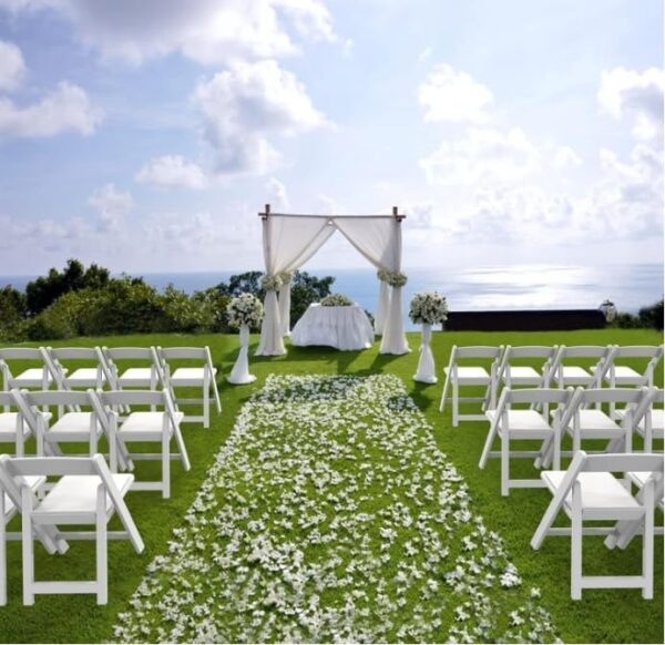 Set of 4 White Folding Chairs with Padded Seats
