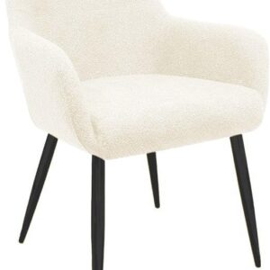 White Lamb Wool Chair with Black Legs and Armrests