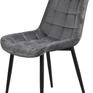 Grey Velvet Upholstered Dining Chair with Black Metal Legs