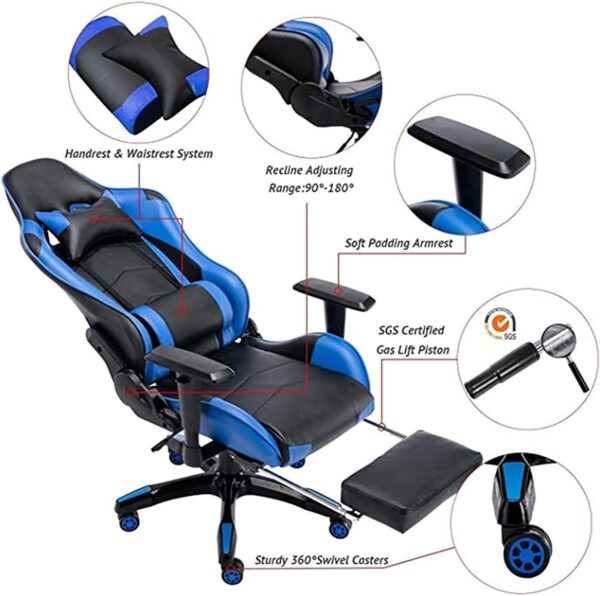 Blue Racing Gaming Chair with Footrest