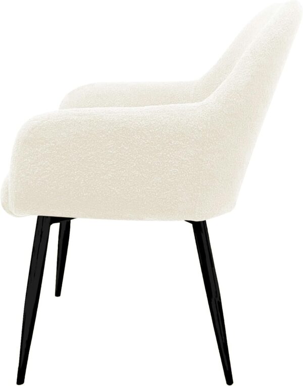 White Lamb Wool Chair with Black Legs and Armrests