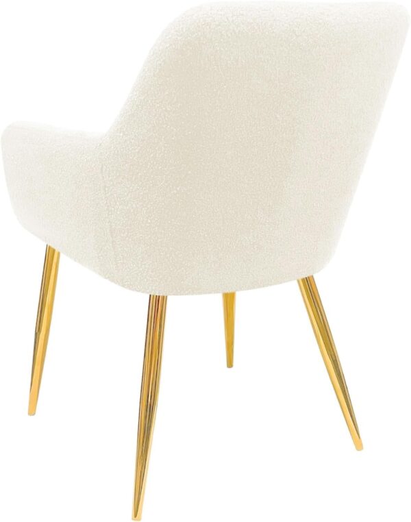 White Lamb Wool Dining Chair with Gold Legs and Armrests