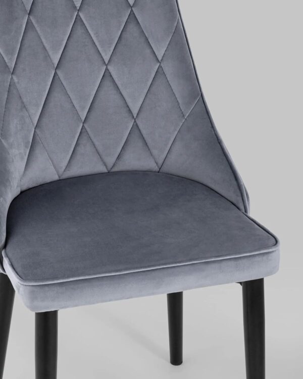 Grey Velvet Dining Chair with Black Legs for Modern Spaces